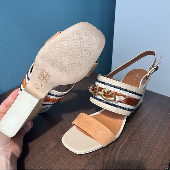 TORY BURCH Dulce De Leche Jessa Block Heel Sandals Miller Minnie Sz. 11 - Picture 10 of 13